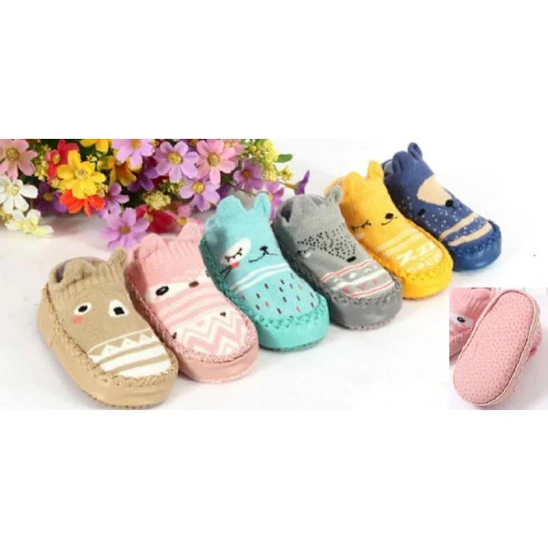 Babysko - Babyfutter - Gåstrømper - Blød bund - Anti-slip - Bomuld - Grøn - 12 cm