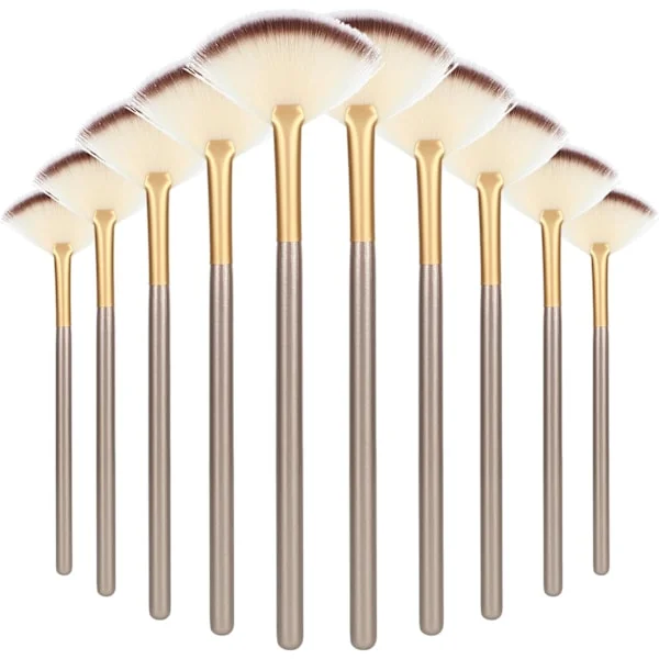 10 stk. Ansigtspleje Makeup Fan Pensler, Træhåndtag Maske Pensel Ansigts Fan Applikator Pensel Ansigtspleje Fan Pensel Makeup Creme Maske Pensel