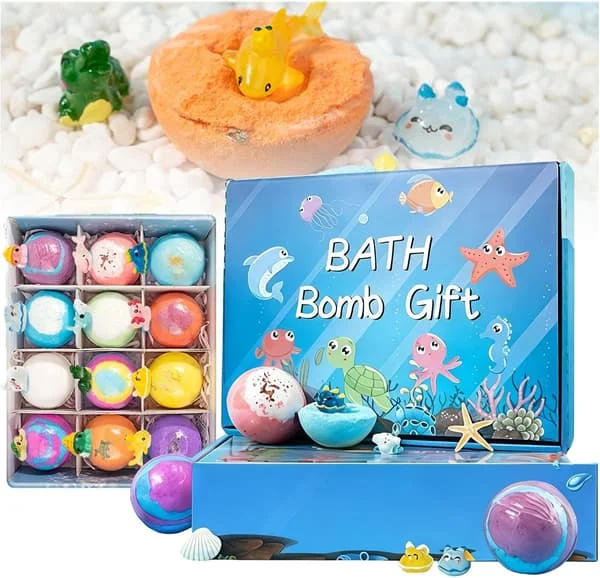 Ocean Toy Kylpypommisetti – 12 kpl, 70g kutakin, Kylpyvaahto yllätysleluilla lapsille