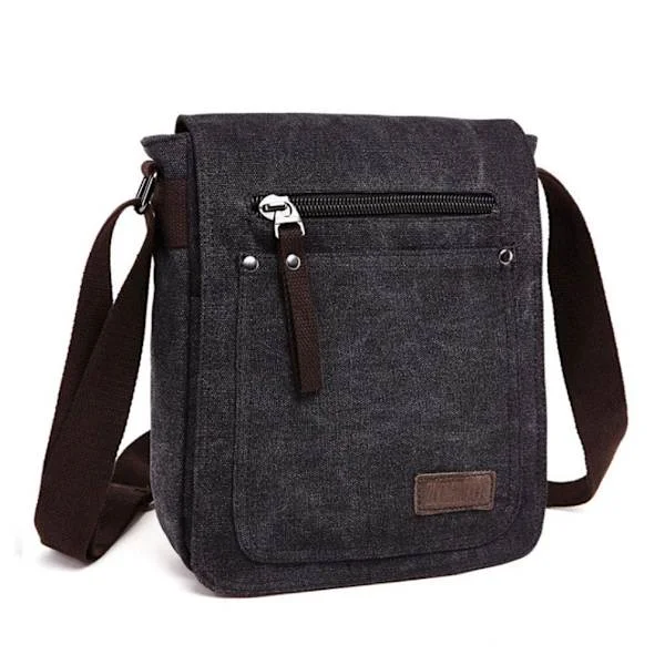 Retro Men's Canvas Small Briefcase Casual Cross Body Messenger Shoulder Bag Everyday Bag Laptop Bag, Black
