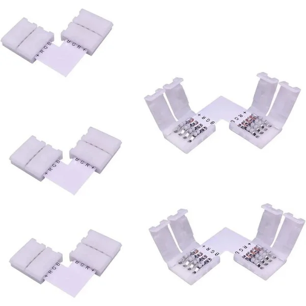 Förpackning med 5 RGB 5050 LED-list Snabba L-formade kontakter/anslutningar, Rätvinklig 4-stiftskontakt för 10 mm bred SMD 5050 RGB LED-list [