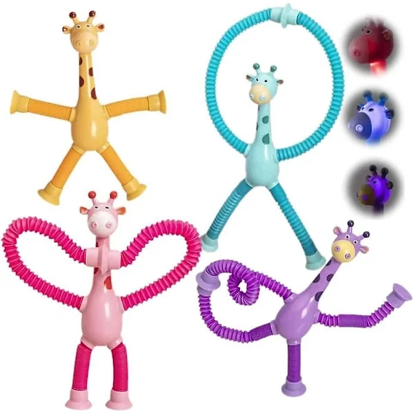Nytt 4 stk Teleskopisk Sugekopp Giraff Leke, Formskiftende Giraff Teleskopisk Tube Tegneserie Sugekopp Leke -