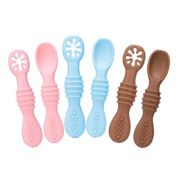 6 stk. babyske silikone blød BPA-fri soft touch himmelblå blød pink brun