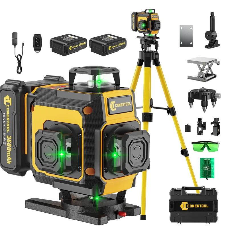AliExpress - CONENTOOL Laser Level mit Stativ, multifunktionale 4D 16 Kreuzlinien, 360° ° Rotationsfenster, selbstnivellierend, 2 Akkus und Ladegerät