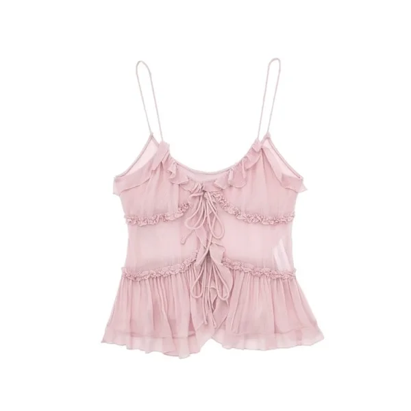 Mode volanger linne hängsel skjorta ROSA XS Rosa