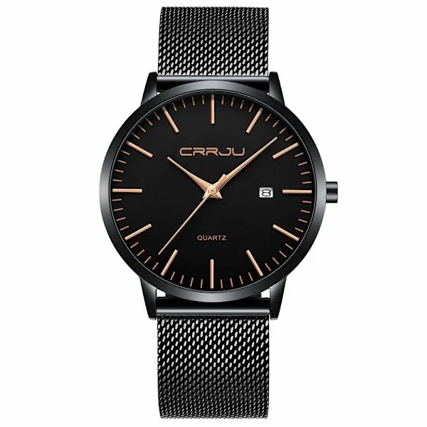 Men's Watch Ultra-Thin Waterproof Wristwatch Men's Fashion with Black Stainless Steel Bracelet Mesh Analog Quartz Business Men's Watches