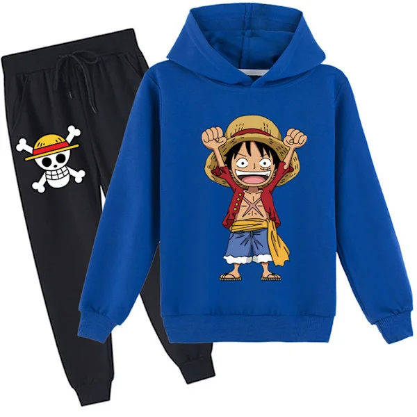 ONE PIECE Monkey D. Luffy Treningsdress Barn Hettegenser Joggebukse Todelt sett Blå Blå