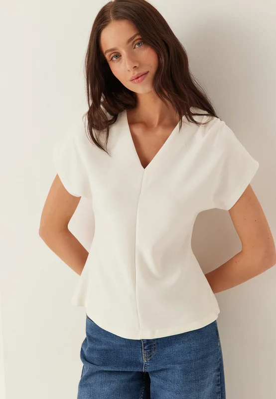 SELECTED-Slftenny Ss V-neck Gathered Top-Snow White-XS