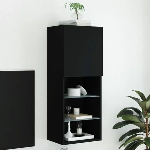 vidaXL TV-bänk med LED-lampor, väggmonterat TV-skåp med förvaring, hängande TV-enhet för vardagsrum, 837058