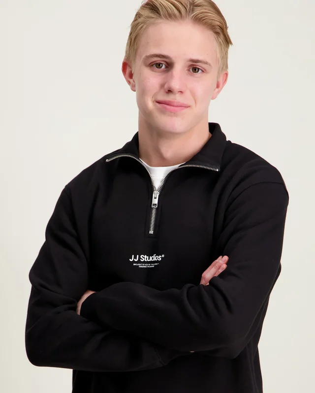 Jack & Jones JJESOHO SWEAT QUARTER ZIP HN NOOS JNR Sort Trøjer Dreng - Kids Brand Store
