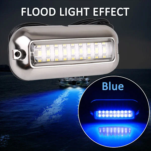 2x 27LED Blå Undervanns Pontong Marine/Båt Akterspeil Lampe Rustfritt Stål