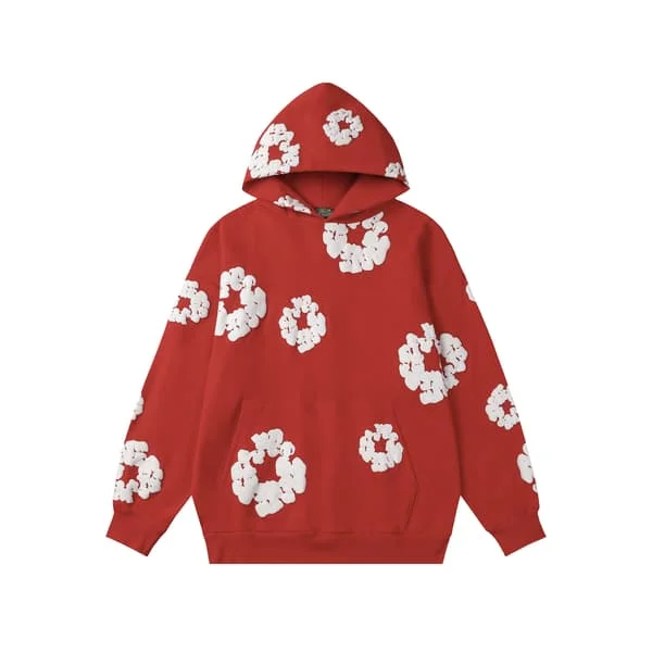 Denim Tears Hoodies Vintage Tryckt Hoodie Sweatshirt Casual Oversized Långärmad Streetwear Hooded Pullover Röd