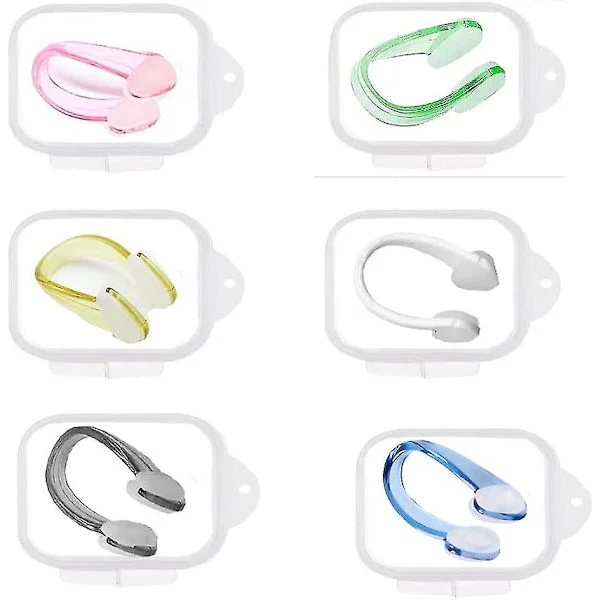 6 st simningsnäs klämmor silikon näspluggar unisex tävling näsklämma sim näsgripa nässtift med 6 lådor simträning nässkydd plugg för K