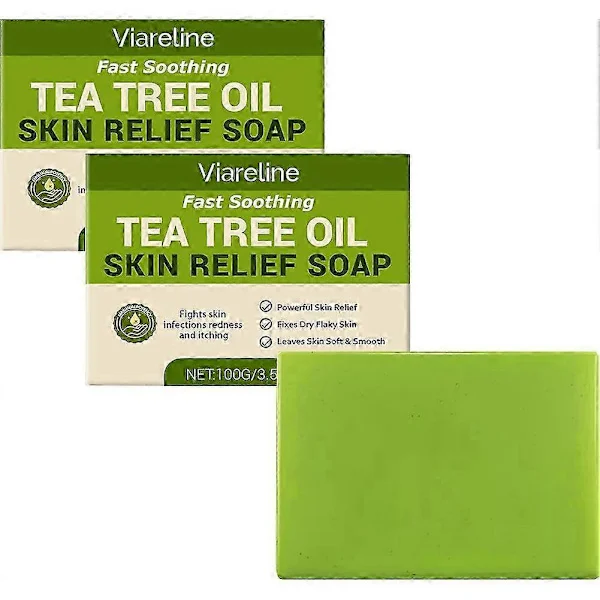 Tea Tree Soap Antifungal Antibacterial Treatment for Face and Body Acne, Athlete's Foot, Tinea, Folliculitis Ringworm Jock Itch 25-26s (2pcs)
