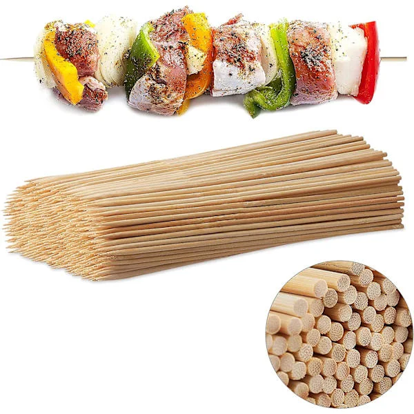 10023685 Grillspyd i tre, Parti med 500 grillspyd, Bambus, DIY, 30 cm lange, 4 mm brede, Praktiske, Natur