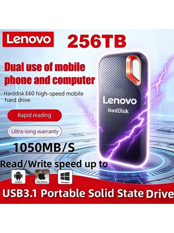 AliExpress - Lenovo E60 Mobile Festplatte 256TB 2TB 8TB 128TB USB 3.1 Externe HDD für Laptop PS5 - Hochgeschwindigkeits-SSD-Speichergerät