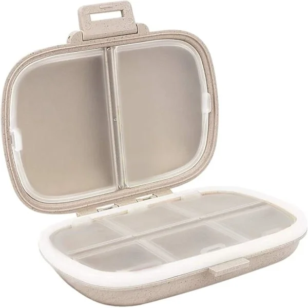 8-fack bärbar pillerask, daglig pillerask för förvaring av vitaminer, liten pillerask för ficka handväska medicinorganisatör, beige beige