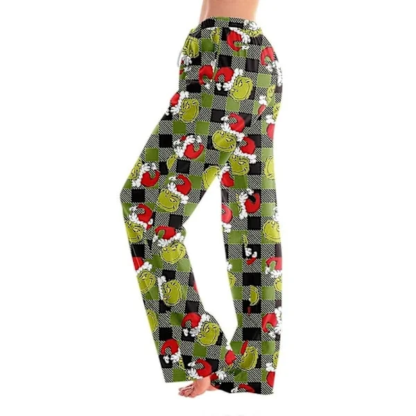 Grinch-pyjamahousut naisille, rennot kiristysnyörilliset housut joustavalla vyötäröllä, mukavat suorat löysät joogahousut armeijanvihreä XXL