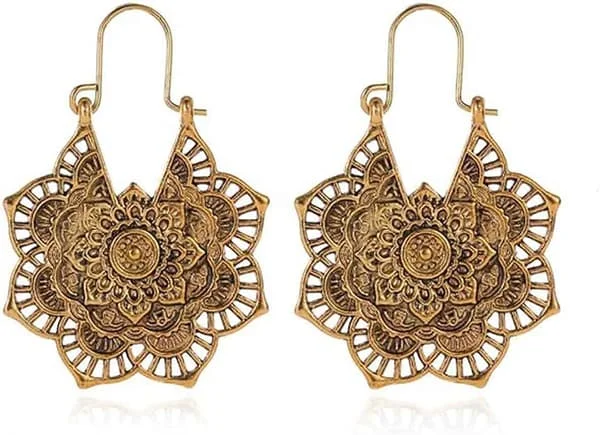 Mandala Blomsterøreringe Guld Dråbeøreringe Smykker til Kvinder og Piger (Guld), Legeret Stål