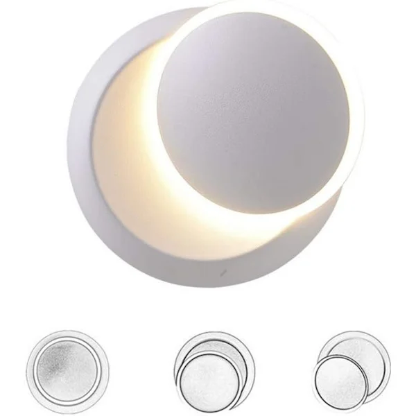 Vägglampor Inomhus Vit LED Vägglampa 5W Modern Vägglampa Varmvit Kreativ Eclipse 2 i 1 Järn Vägglampa LED (Vit)