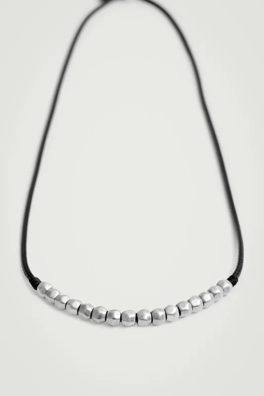 COS Men's Beaded Cord Necklace in Silver-coloured
