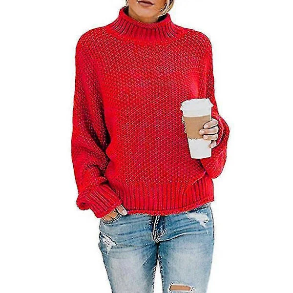 [RM] Dame strikket sweater langærmet afslappet oversize rød