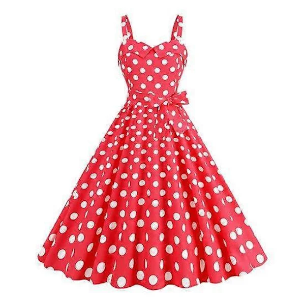 Women's Vintage Dress 50s Retro A-line Big Swing Sleeveless Polka Dot Contrast Color Elastic Bust High Waist Backless Knee Length