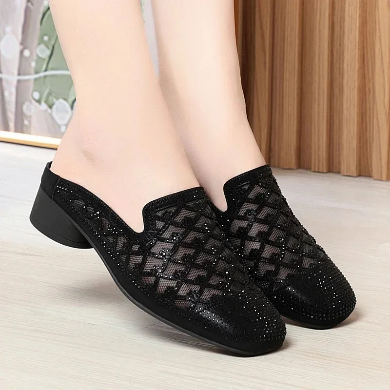 AliExpress - Sommer 2024 Mode Strass engen Kopf Ausschnitt Hausschuhe Frauen Panto letten atmungsaktive Sling back Soft Bottom Freizeit schuhe