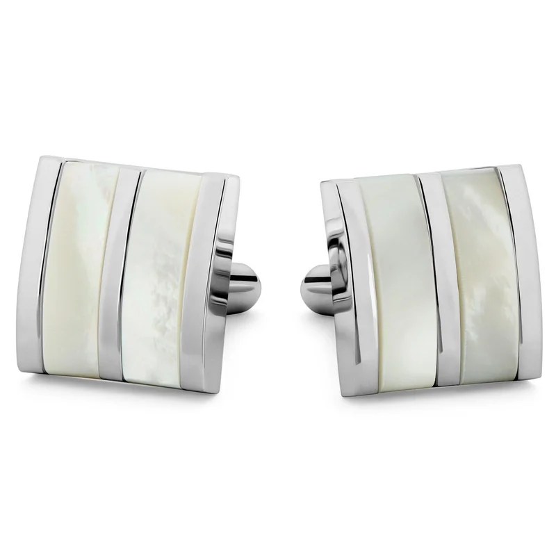 Meraklis | Square Silver-Tone Mother-of-Pearl Cufflinks for Men