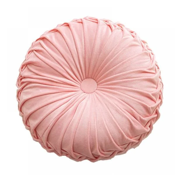 Rund plissert pute Gresskarhjulpute Hånddekorerte puter Pute 38 cm Dekorative puter Rund pute til sofa soverom bil Rosa
