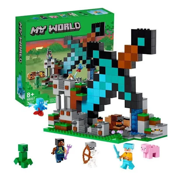 Minecraft Sword Sentinel 21244 Rakennuslelusetti sisältää Creeper-, Warrior-, Pig- ja Skeleton-hahmot; hauska lelusetti, jonka teemana on peli.