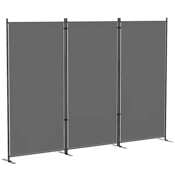 Rumsavdelare med 3 paneler, 260 x 30 cm, fristående, metallskärm, insynsskydd, rumsavdelare för utomhusbruk, mörkgrå