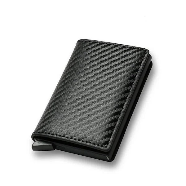 Carbon Fiber Credit Card Holder Wallets Men RFID Black Magic Trifold Leather Slim Mini Wallet Small Money Bag Men's Bag Carbon Black