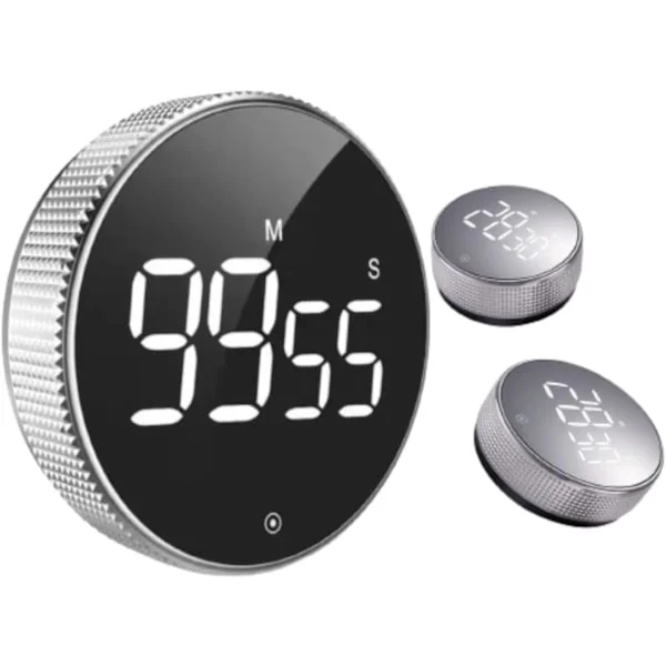 Magnetisk digital køkkenur - Stor digital køkkenur med LED-nedtællingsskærm (sølv)
