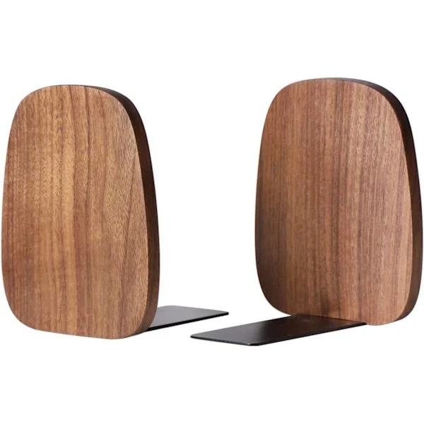Bookends for Shelves, Decorative Ends for Books, DVDs and Mobiles, 14 x 12 x 10.8 cm (Walnut)