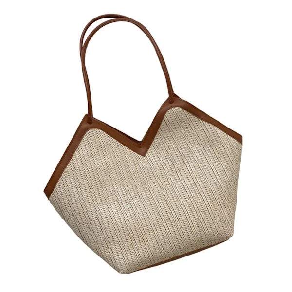 Shoulder Bag Large Capacity Underarm Bag for Women Straw Leather Classic Tote Brown