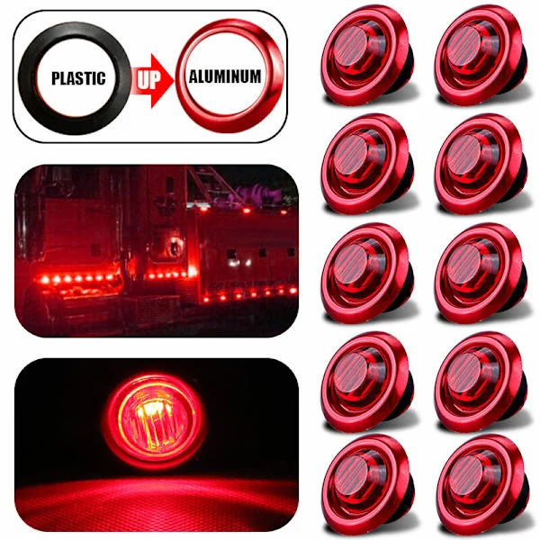 10X 3/4 " 12V 24V LED Markeringslys Lastebil Tilhenger Rund Side Bullet Indikator Rød-XF4-