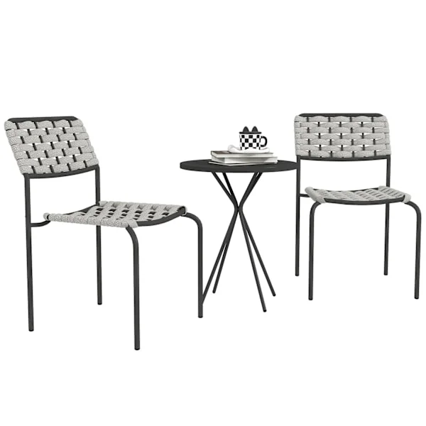 Trädgårdsmöbelset i polyrattan, utelounge balkongmöbler för 2 personer, 3-delad sittgrupp med 2 stapelbara stolar, bord, väderbeständig trädgårdsloung