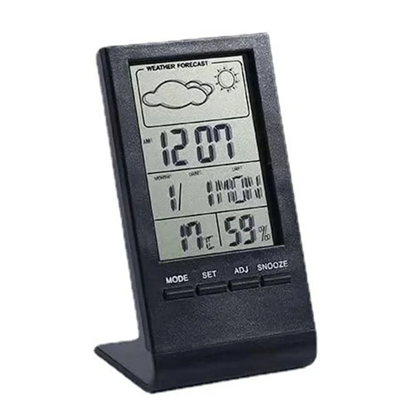 Inomhus- och utomhustermometer, termometer hygrometer barometer inomhus utomhus, digital väckarklocka med utomhussensordisplaytid datum dag månfas