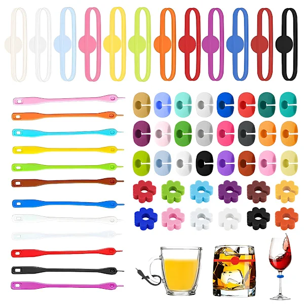 60 Pcs Glass Markers, Silicone Glass Marker Drinking Glass Colorful Wine Glass Marker Reusable Wine Glass Marker Wine Marker {Fyn10}
