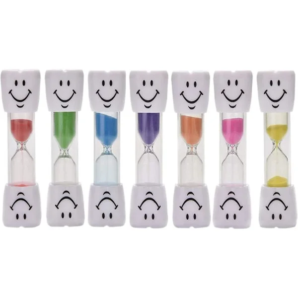 7-pakke 2-minutters timeglass for tannpuss, fargerike sandtimere for barn, fremmer tannhygiene