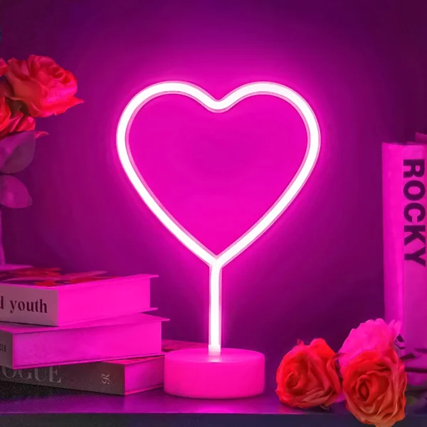 Pink Hjerte Neonskilt, Valentinsdag LED Neon Lys Batteridrevet eller USB-drevet Valentinsdag Pink Hjerte Lys, Bordlampe til Galentines Day