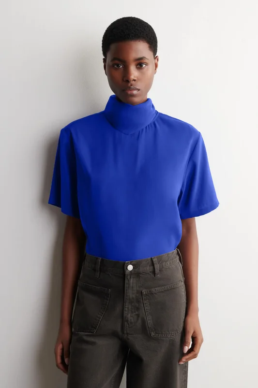 COS Draped Scarf-Detail Top in Blue - Women