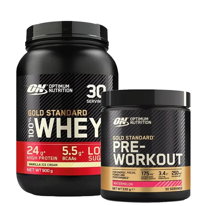 Optimum Nutrition 100 % Whey Gold Standard Valleprotein 908 g + Gold Standard PWO 330 g - Bodyman.dk