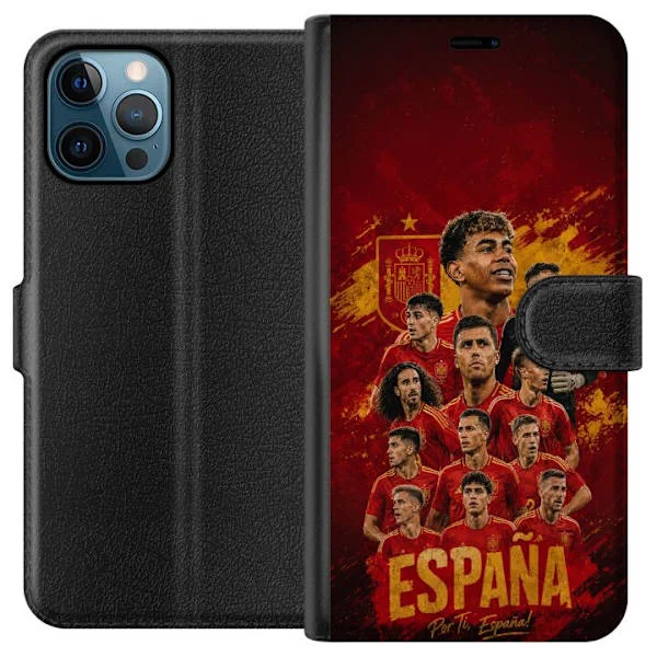 Kompatibelt Plånboksfodral till Apple iPhone 12 Pro Max Spanien fotbollsmotiv med landslagets stjärnor i intensiv röd och gul sportdesign