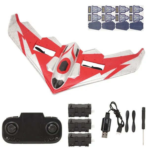RC Plane Kit Glider Remote Control Aircraft EPP Foam Airplane with LED Light for Beginners Adults Kids Red 3 Batteries