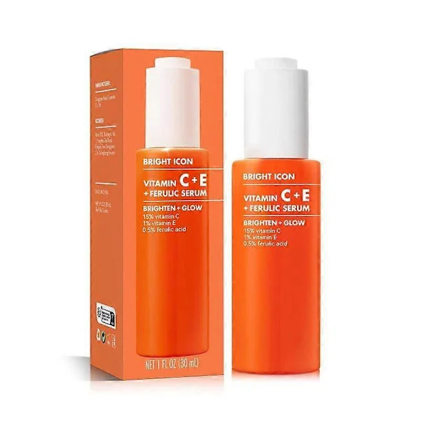 SKIN Bright Icon C-vitamin + E-vitamin + Ferulinsyre Serum, Lysnende og Beroligende Ansigts Serum, Hjælper med at Udjævne Hudtonen, Vegansk og 