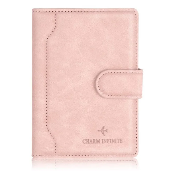 Passport Cover, Leather RFID Case with RFID Blocker, Cover for Passports, Business Cards, Credit Cards, (Pink)