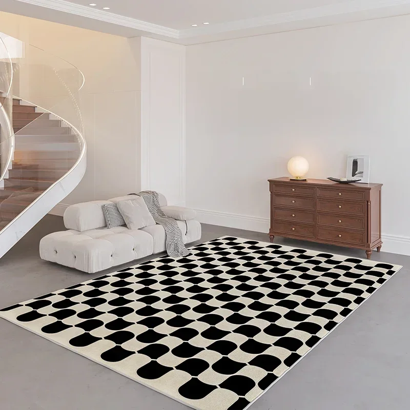 AliExpress - Tapis rétro français pour chambre à coucher, damier, salon, décoration, tapis, Ins, vent, plaid, chevet, sol, polymères, grande surface, 