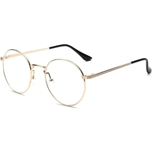Vintage Klassiska Runda Glasögon Metallbågar Glasögon Utan Styrka För Kvinnor/Män Svart